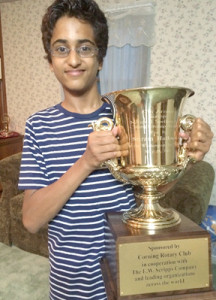 Sriram Hathwar, co-winner of the 2014 National Spelling Bee.  Hathwar marked the seventh consecutive year that a Spelling Bee winner was groomed through North South Foundation spelling tournaments