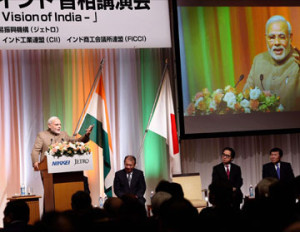 Prime Minister Narendra Modi delivering the keynote address at a Seminar hosted by JETRO and NIKKEI,  in Tokyo, Japan on September 2