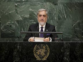 United Nations : Chief Executive Officer of Afghanistan Abdullah Abdullah speaks during the 70th session of the United Nations General Assembly at U.N. headquarters Monday, Sept. 28, 2015. AP/PTI(AP9_29_2015_000010B)