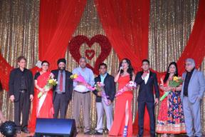 From left, Organizer Peter Sahjani, Mrs and Mr Charanjit Uppal, Grand Sponsors Ram &  Garry Singh of  Park Balluchi Emcee Priya AG & Rav Sastri, Pamila Sahu of Eve Décor and Organizer Dahya Mistry  