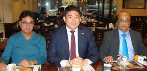Andrew Seo, a candidate for Metropolitan Water Reclamation for Greater Chicago with Iftekhar Shareef and Balvinder Singh.