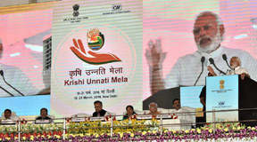 Prime Minister Narendra Modi addressing at the Krishi Unnati Mela,  in New Delhi on March 19