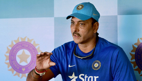 Bengaluru : Indian Cricket Team Director Ravi Shashtri addresses media during the training camp for the upcoming series against South Africa at NCA in Bengaluru on Friday. PTI Photo by Shailendra Bhojak (PTI9_25_2015_000099B)