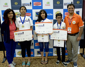 Dallas Winners: (Left to Right): Sandhya Sharma, Regional Event Director-Dallas, Smrithi Upadhyayula, second runner-up, Ananya Kodali, regional champion, Rohan Rajeev, first runner-up, Rahul Walia, Founder of The MetLife South Asian Spelling Bee
