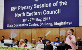Prime Minister Narendra Modi addressing at the inauguration of 65th Plenary Session of North East Council, in Shillong.