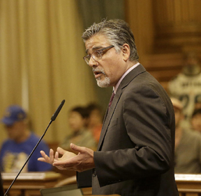 Supervisor John Avalos speaks during a Board of Supervisors meeting at City Hall in San Francisco.
