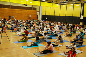 Hundreds performing Yoga during the 2nd International Yoga Day celebrations, Piscataway, NJ.