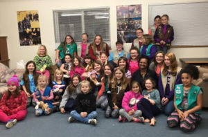Mayor Samuel with Girl Scouts who helped with swearing in ceremony, 2016