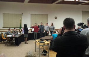 Mayor Samuel, swearing in her new council members, January 2016