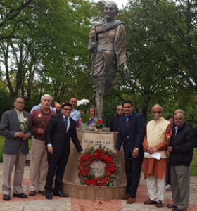A gathering of Indians before Mahatma Gandhi Statue in Skokie