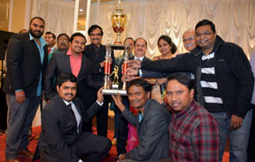 Dr. Ausaf Sayeed, Consul General of India, Telugu actress Divya Vani, Keerthi Ravoori and Austin D'Souza presenting the Cricket Tournament trophies and awards to the winner and runners up teams
