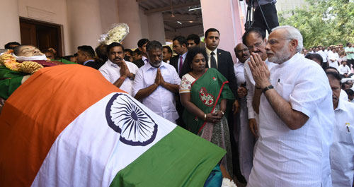 SUPER STAR, SUPER POLITICIAN: Prime Minister Narendra Modi paying his last respects to Tamil Nadu’s former Chief Minister Jayaram Jayalalithaa at Rajaji Hall in Chennai on December 6