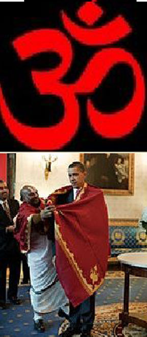 Former President Barack Obama getting a shawl from a Hindu priest during Diwali celebrations in White House 