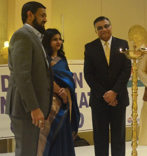 Lamp lighting ceremony at FIA Banquet. Minhas Akhtar with Neeta Bhushan and Dr Vyas 