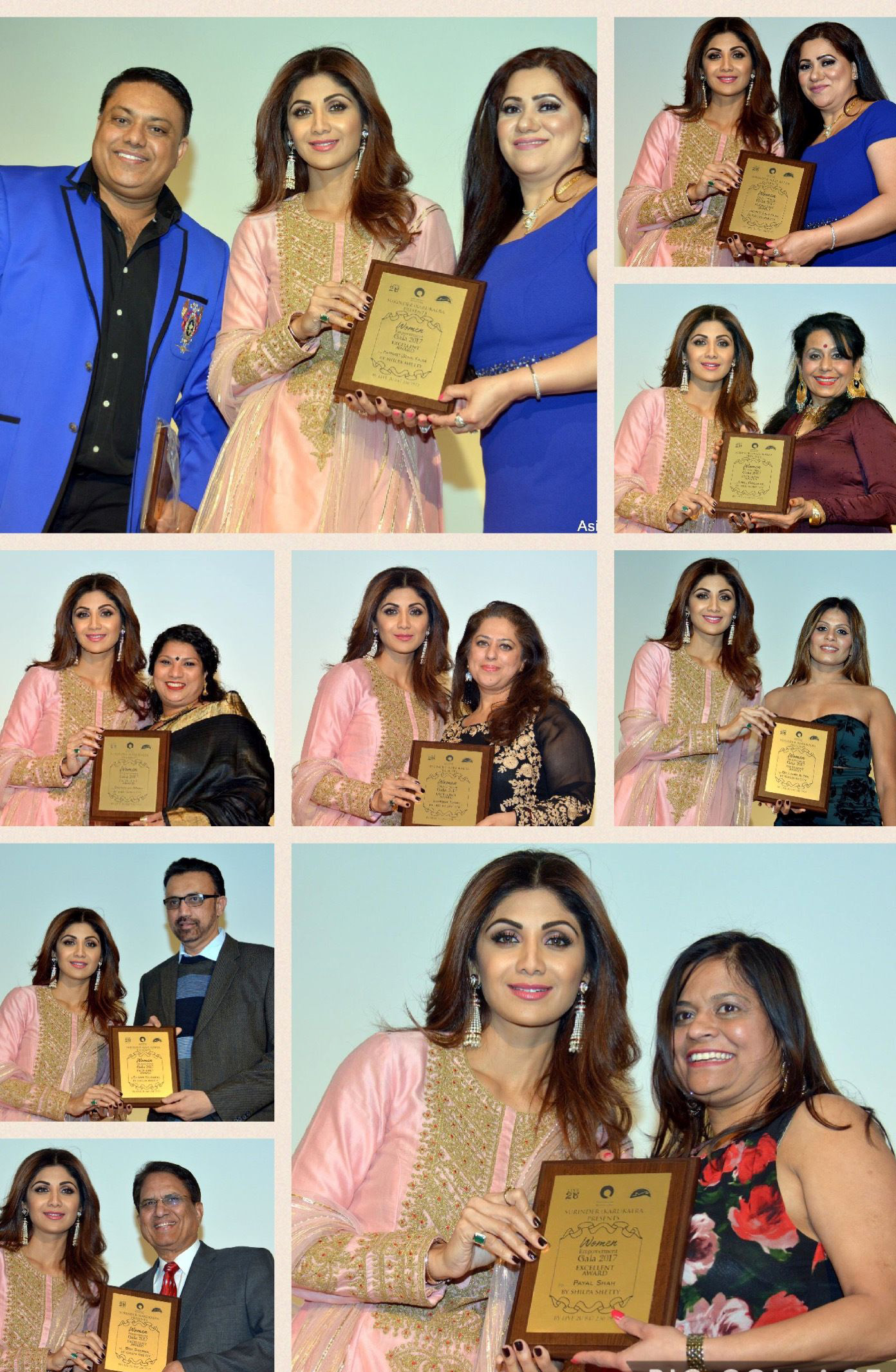 Sonia Kalra, Asha Oroskar, Geetanjali Maru, Madhoolica Dear, Sabrina Hans, Madan Kulkarni, Brij Sharma and Payal Shah were honored by Shilpa Shetty-Kundra with plaques