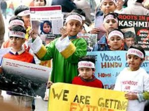 Kashmiri Pandits protest near Raj Bhavan in Jammu