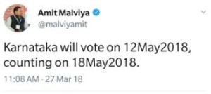 BJPs IT cell chief tweets Kar poll date before EC announcement