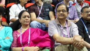 Former finance minister P Chidambaram with his wife Nalini Chidambaram