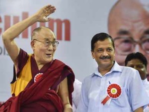 Delhi chief minister Arvind Kejriwal and spiritual leader Dalai Lama during the launch of Happiness Curriculum