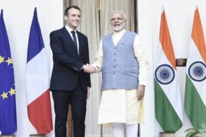 President of France Emmanuel Macron with PM Narendra Modi.