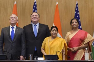 External Affairs Minister Sushma Swaraj Defence Minister Nirmala Sitharaman U.S Secretary of State Mike Pompeo