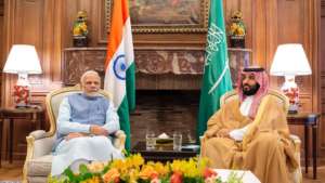 Saudi Arabia's Crown Prince Mohammed bin Salman meets with India's Prime Minister Narendra Modi