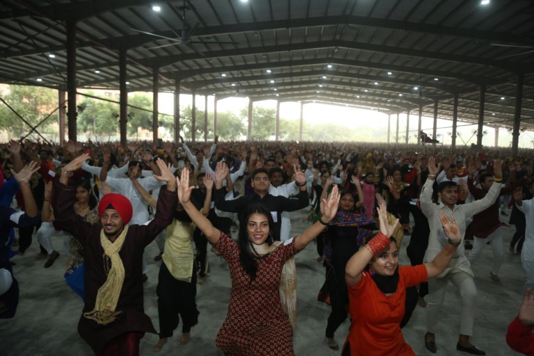 Students performing Bhangra for establishing Guinness World Record at LPU campus..
