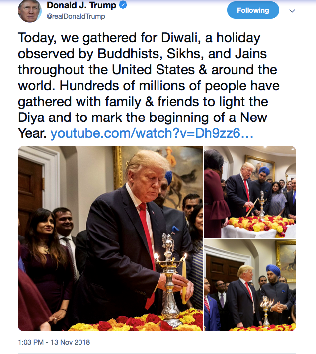 Trump celebrates Diwali leaves out Hindus in tweet