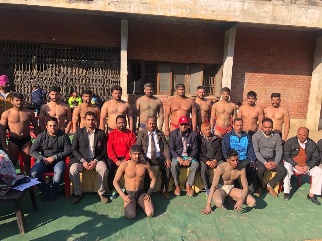 Photo-Punjab Wrestling team (traditional style) for the Nationals, with PWA General Secretary PR Sondhi (with cap) and others