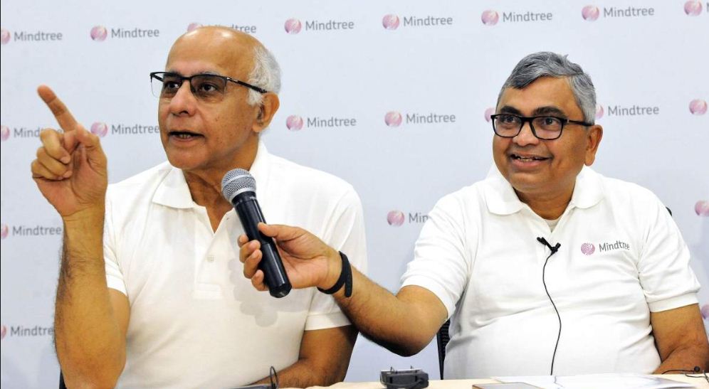 Mindtree co-founder Subroto Bagchi (L) with Mindtree Executive Chairman Krishnakumar Natarajan