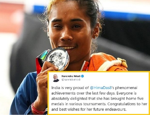 PM hails medal haul by athlete Hima Das