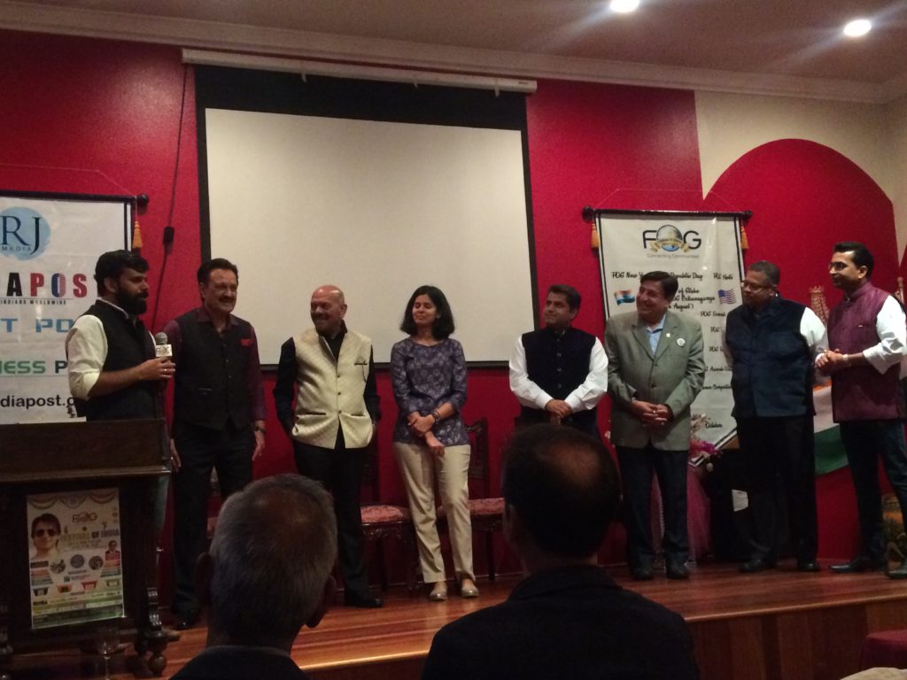 (left to right) Mr. Rohit Rathish speaking, Dr. Romesh Japra, Rajesh Verma, Mr. Rohit's wife, Divya, Vaneet Sharma, Chandru Bhambra, Yogi Chugh and Rajesh Gupta