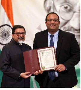 2State Senator Ram Villivalam presenting Illinois Senate Resolution to Indian CG Sudhakar Dalela