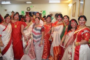Women smeared with vermillion on the last day for Sindoor Khela