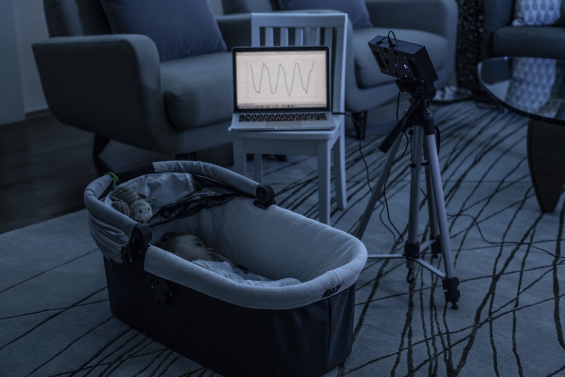 Smart speaker tracks baby's breathing using white noise