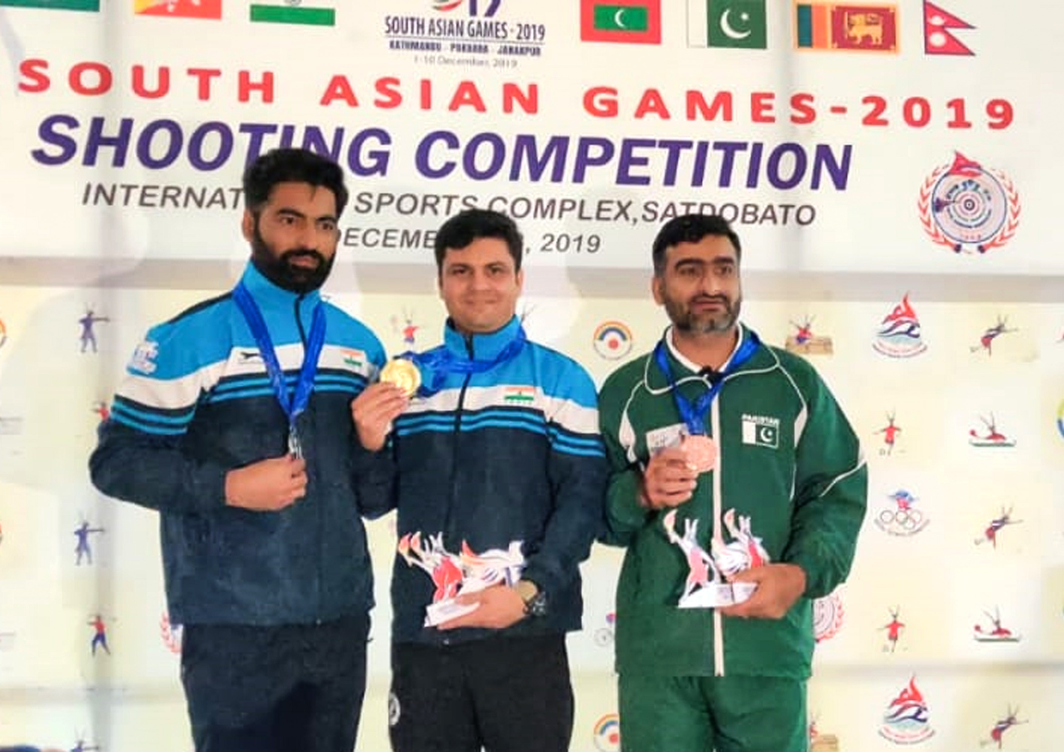 LPU second year student Gurpreet Singh looking jubilant on winning two medals for India at 13th South Asian Games in Nepal.