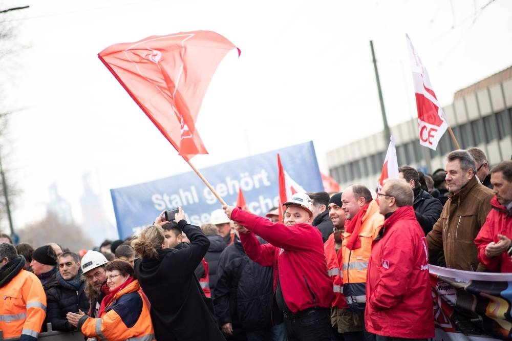 Thyssenkrupp steel workers protest against German job cuts