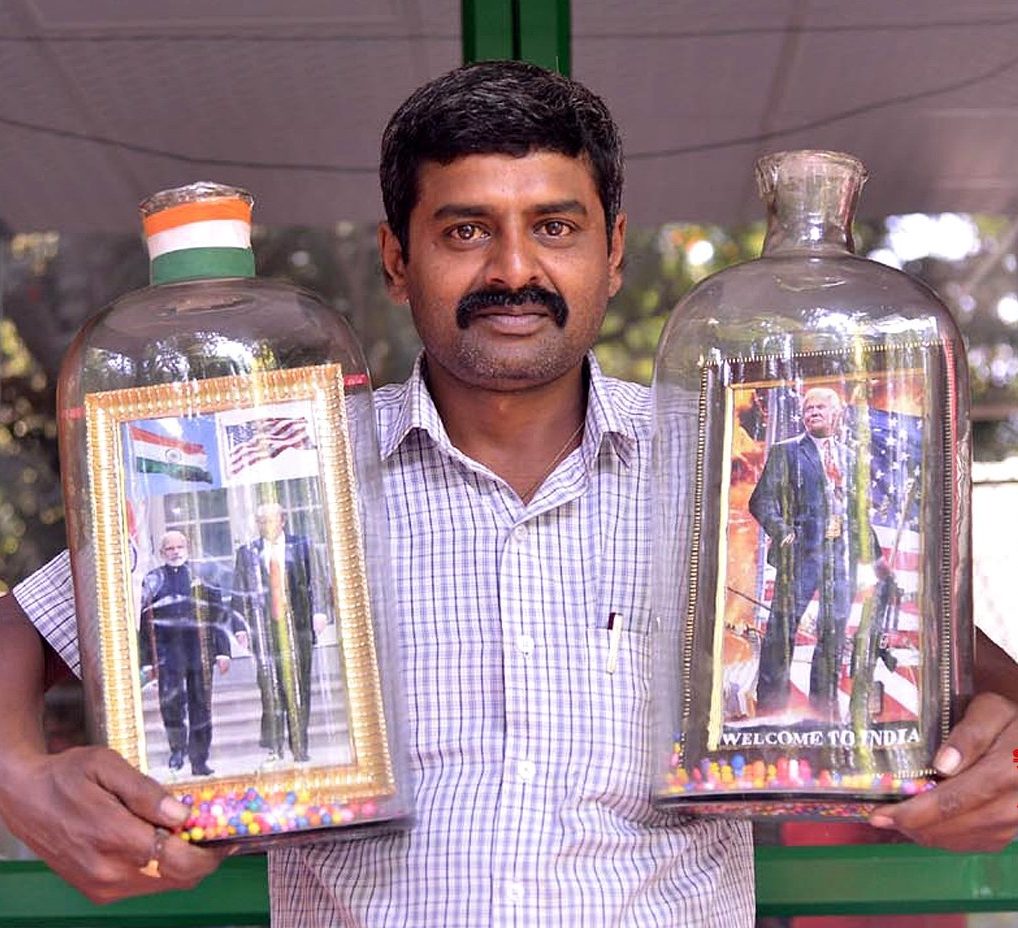 Bengaluru man's bottle art welcomes Trump to India