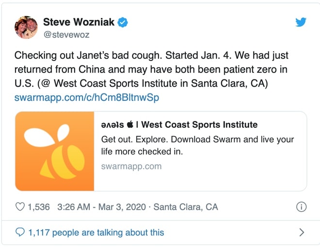 Apple co-founder tweets he might be 'patient zero' for COVID-19
