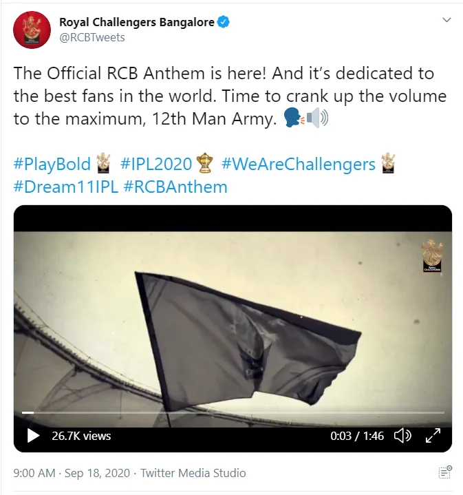 IPL 13: RCB releases official anthem dedicated to its fans