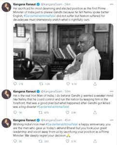 Sardar Patel sacrificed the post of the first Prime Minister for a weaker mind like Nehru Kangana