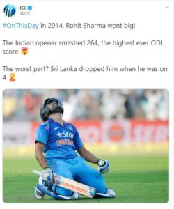 On this day in 2014, Rohit Sharma registered the highest individual score in ODIs
