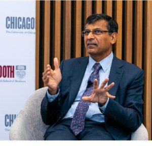 Chicago Booth Professor of Finance and former Governor of the Reserve Bank of India Raghuram G. Rajan speaks at the Future of Capitalism event at the school’s new campus in London