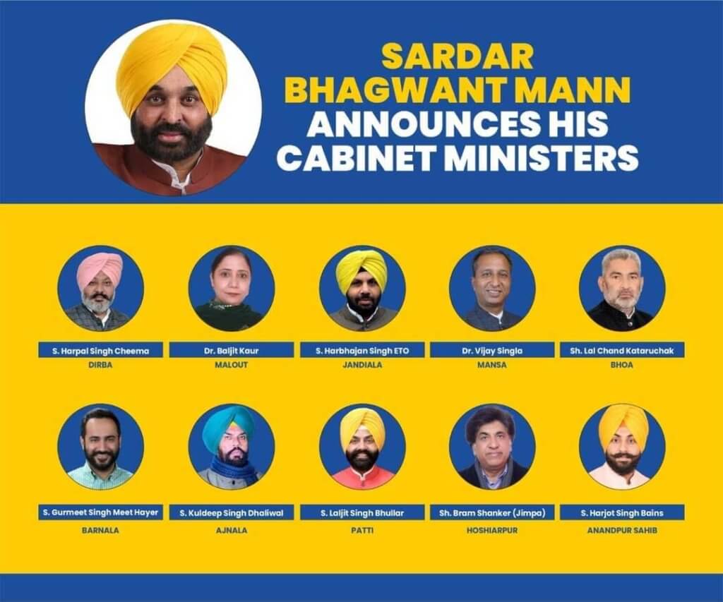 Punjab Bhagwant Mann expands, 10 ministers take oath