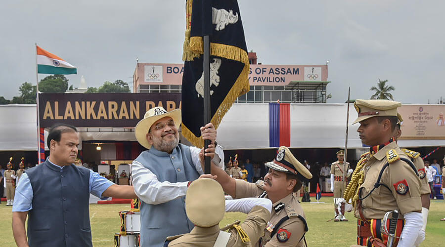 Home Minister Amit Shah presents President's Colours to Assam Police