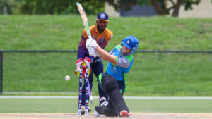 Lions batsman Iain Beverley is bowled missing a sweep