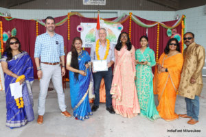 3. Fond Du Lac District Attorney, Founder Spindle India, Inc. Purnima Nath, Representative Dan Knodl, and IFM volunteers are seen