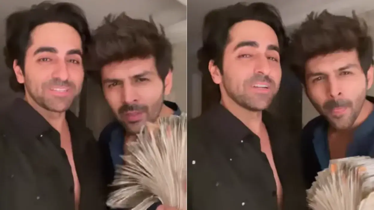 Kartik Aaryan flaunts bundle of notes won at Ayushmann Khurrana's Diwali party