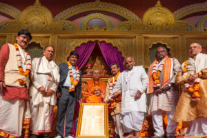 Pramukh Swami Maharaj was conferred the honor of 'Sanatan Dharma Jyoti' for his countless contributions to protect, foster and nourish the timeless wisdom of Hinduism and his continuous encouragement to preserve and promote the Vedic scriptural tradition by more than 30 eminent scholars from all over India.