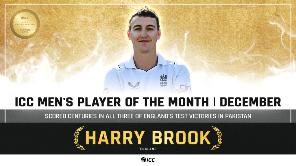 Harry Brook wins ICC Men's Player of the Month Award for December 2022Harry Brook wins ICC Men's Player of the Month Award for December 2022